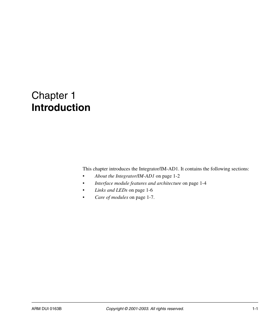 Introduction, Chapter 1, Chapter 1 introduction | ARM IM-AD1 User Manual | Page 13 / 92
