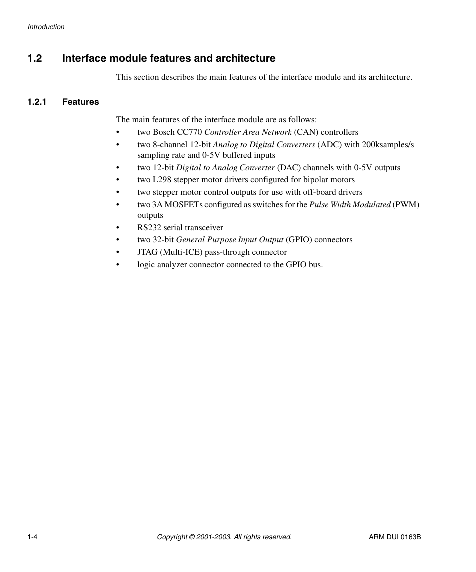 2 interface module features and architecture, 1 features, Interface module features and architecture -4 | ARM IM-AD1 User Manual | Page 16 / 92