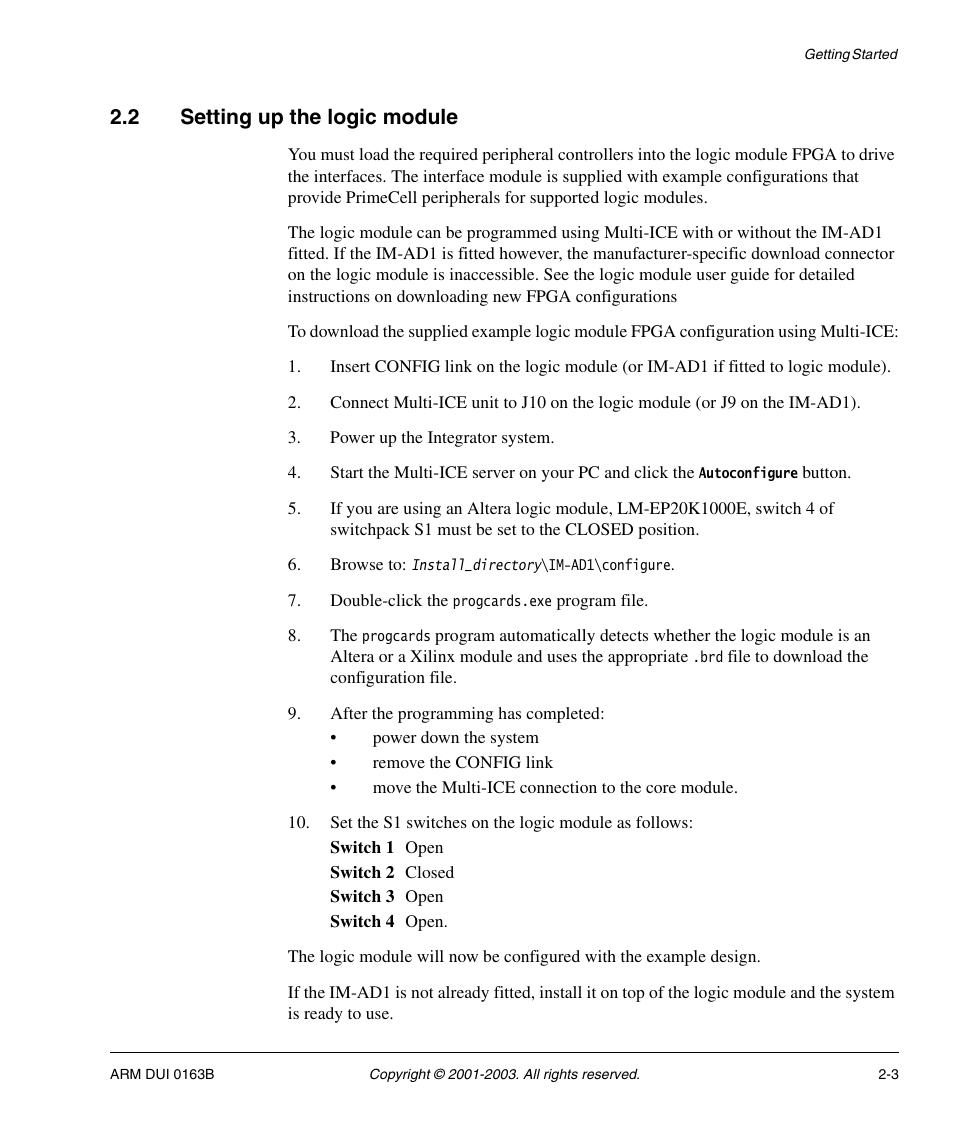 2 setting up the logic module, Setting up the logic module -3 | ARM IM-AD1 User Manual | Page 23 / 92