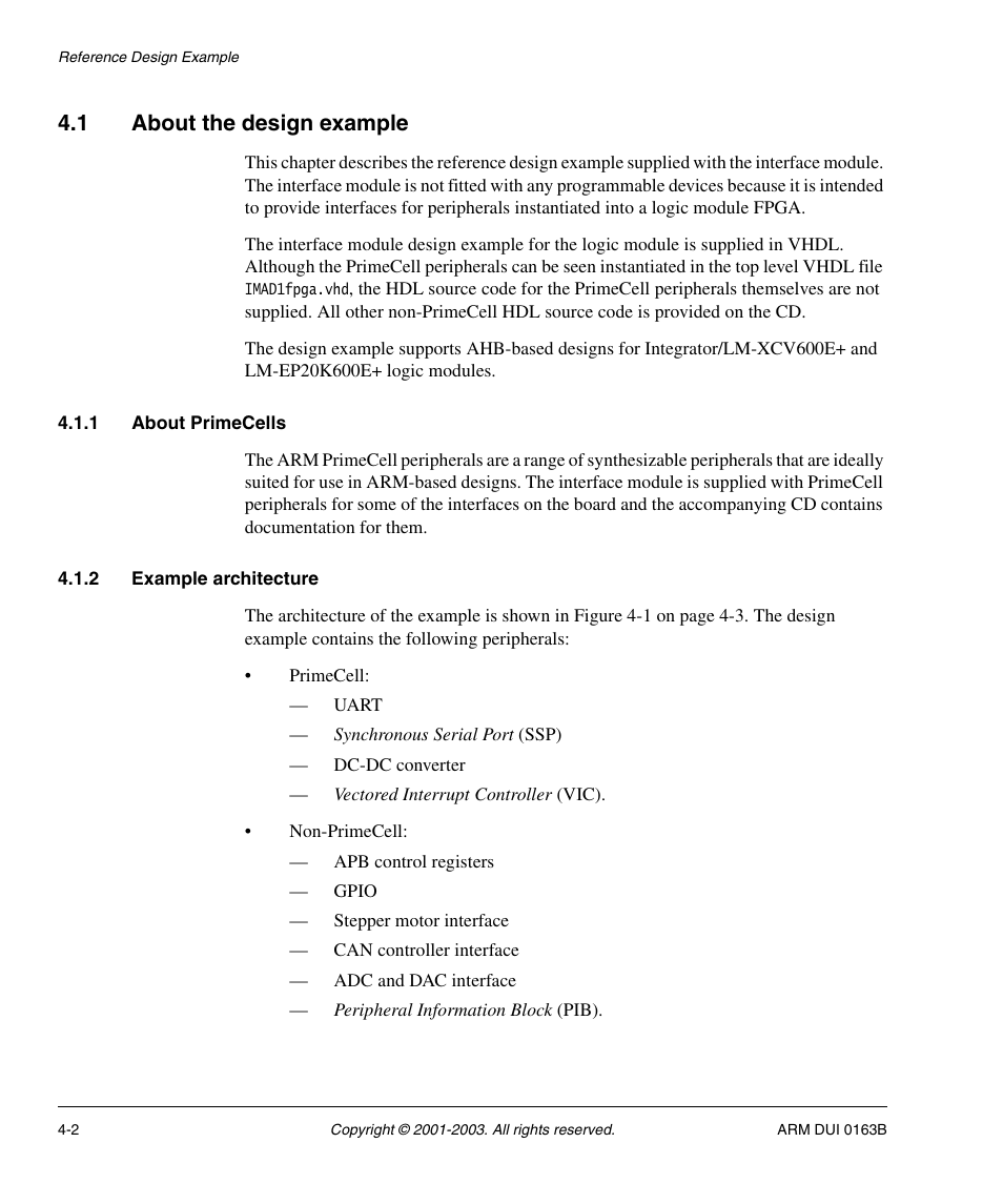 1 about the design example, 1 about primecells, 2 example architecture | About the design example -2 | ARM IM-AD1 User Manual | Page 48 / 92