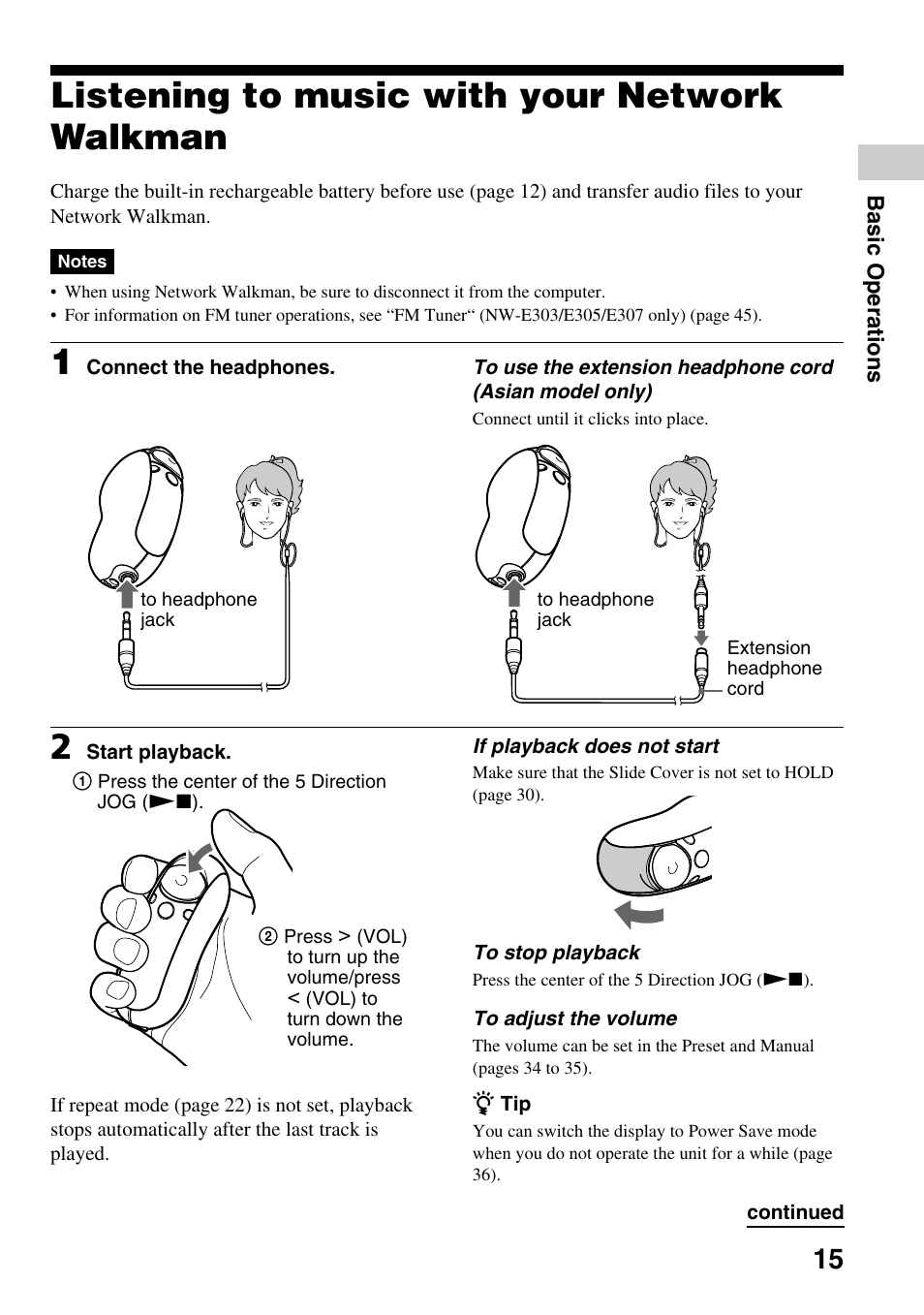 Listening to music with your network walkman, Listening to music with your network, Walkman | Put on a strap as shown below | Sony NW-E305 User Manual | Page 15 / 65