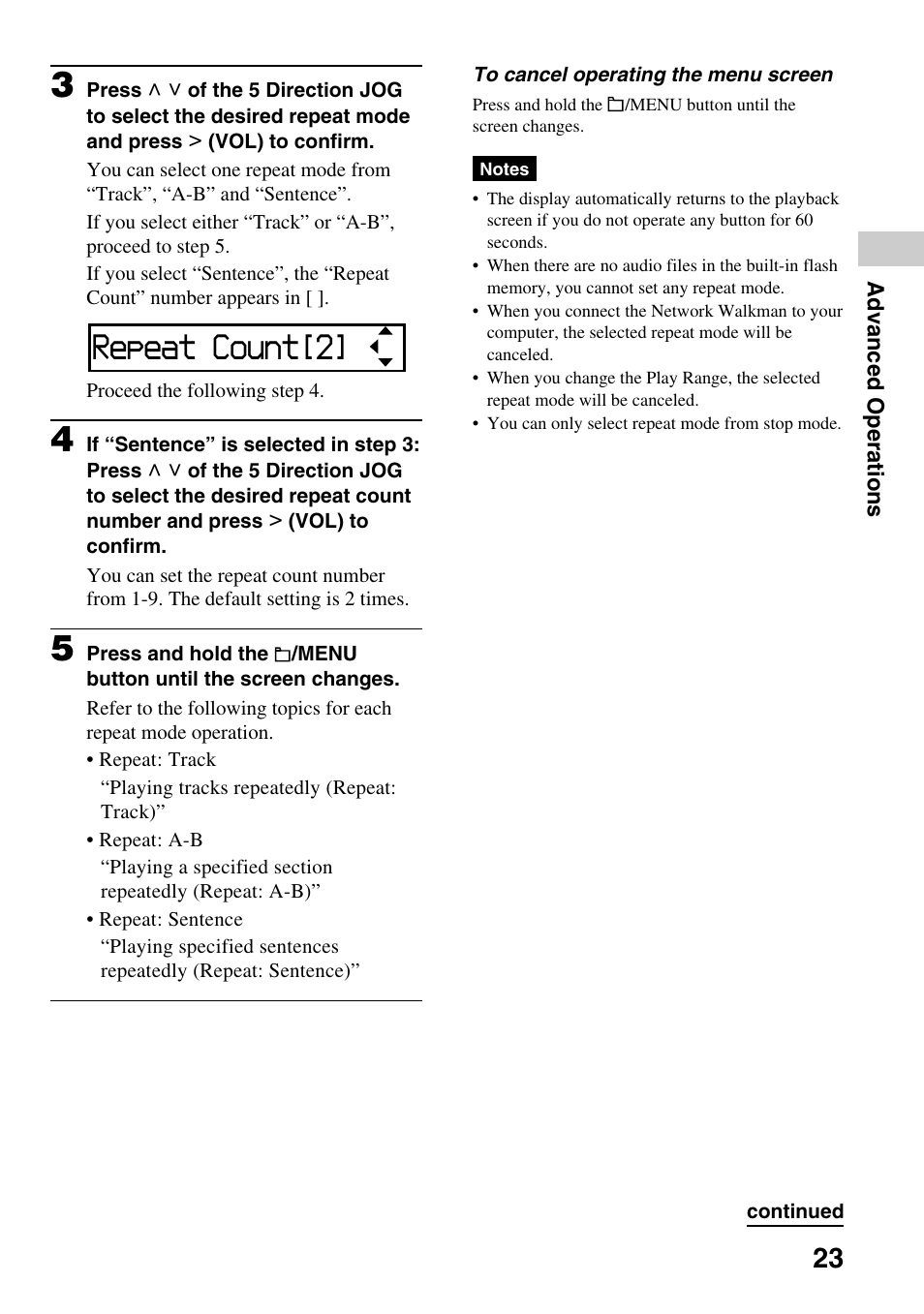 Repeat count[2 | Sony NW-E305 User Manual | Page 23 / 65