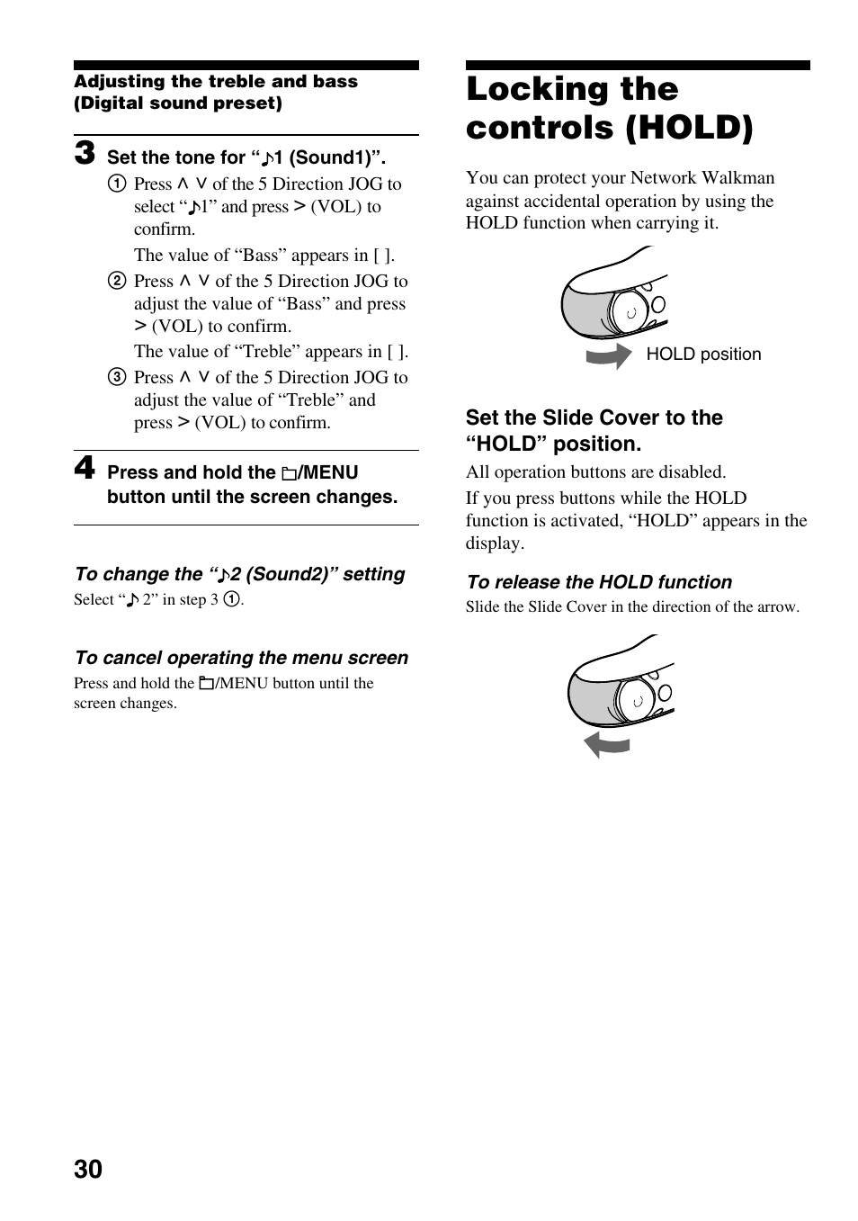 Locking the controls (hold) | Sony NW-E305 User Manual | Page 30 / 65