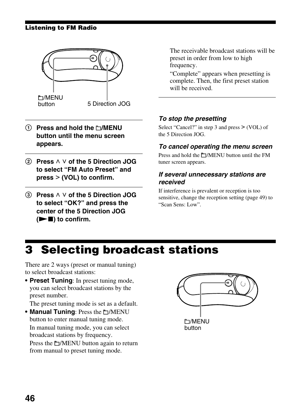 Selecting broadcast stations, 3 selecting broadcast stations | Sony NW-E305 User Manual | Page 46 / 65