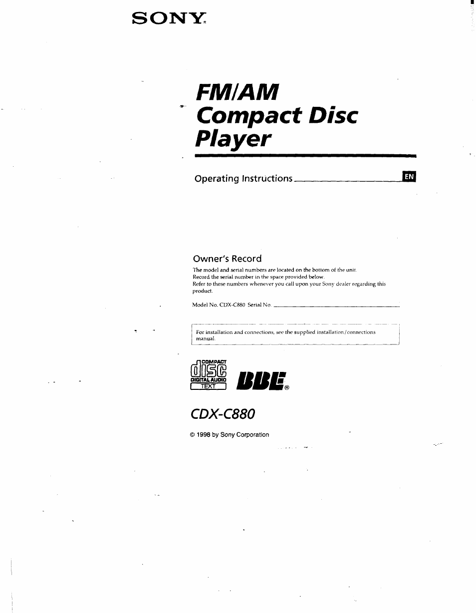 Sony CDX-C880 User Manual | 38 pages