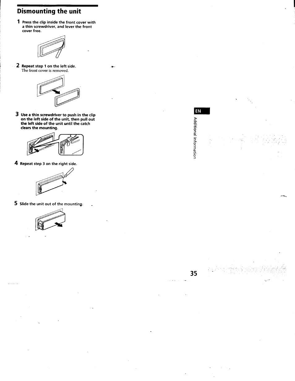 Dismounting the unit | Sony CDX-C880 User Manual | Page 35 / 38