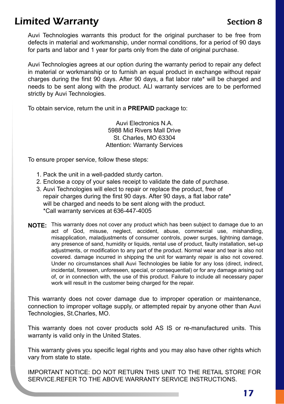 Limited warranty | AUVI Technologies WIP20S User Manual | Page 19 / 19