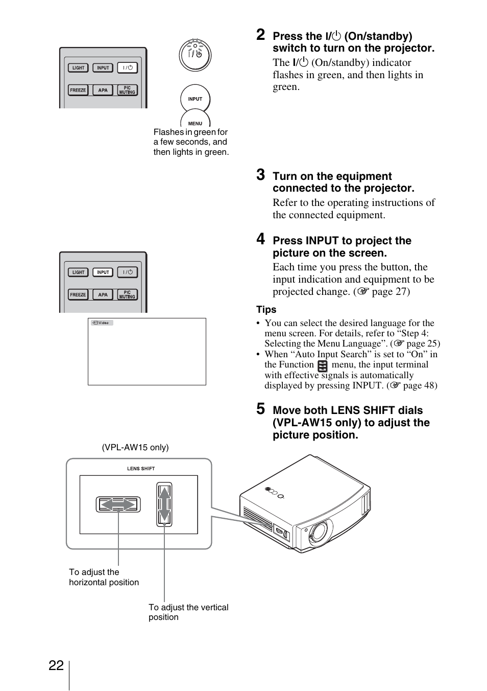 Sony VPL-AW15 User Manual | Page 22 / 76