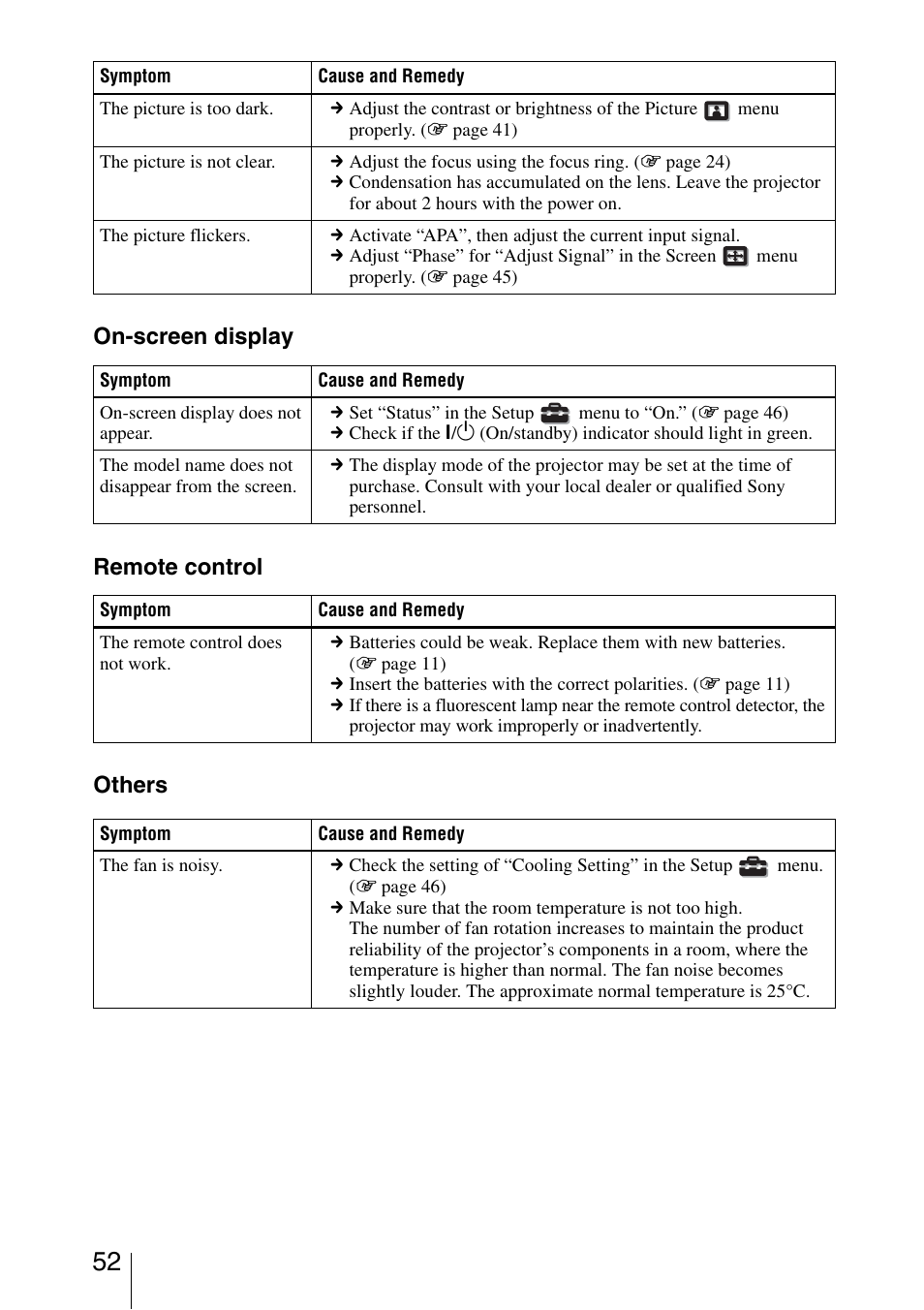 On-screen display remote control others | Sony VPL-AW15 User Manual | Page 52 / 76