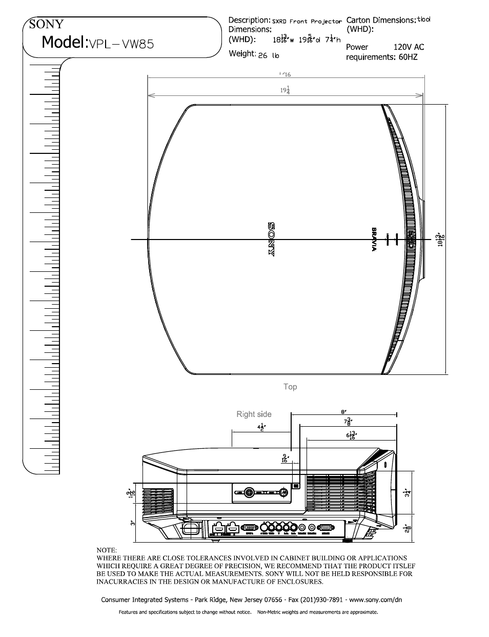 Sony VPL-VW85 User Manual | 3 pages