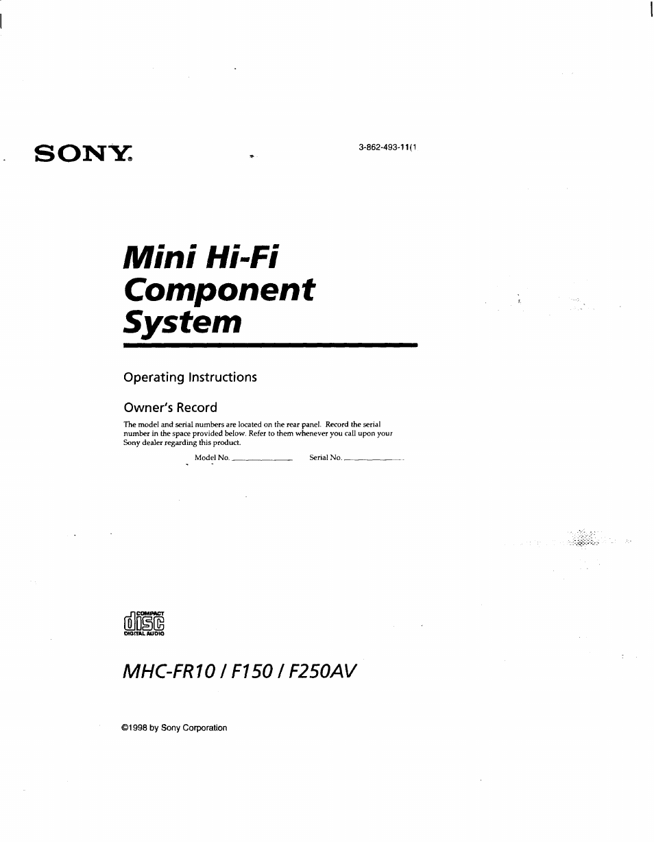 Sony MHC-F150 User Manual | 60 pages