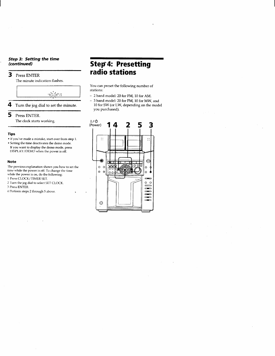 Tips, Note, Ste|f4: presetting radio stations | Sony MHC-F150 User Manual | Page 10 / 60