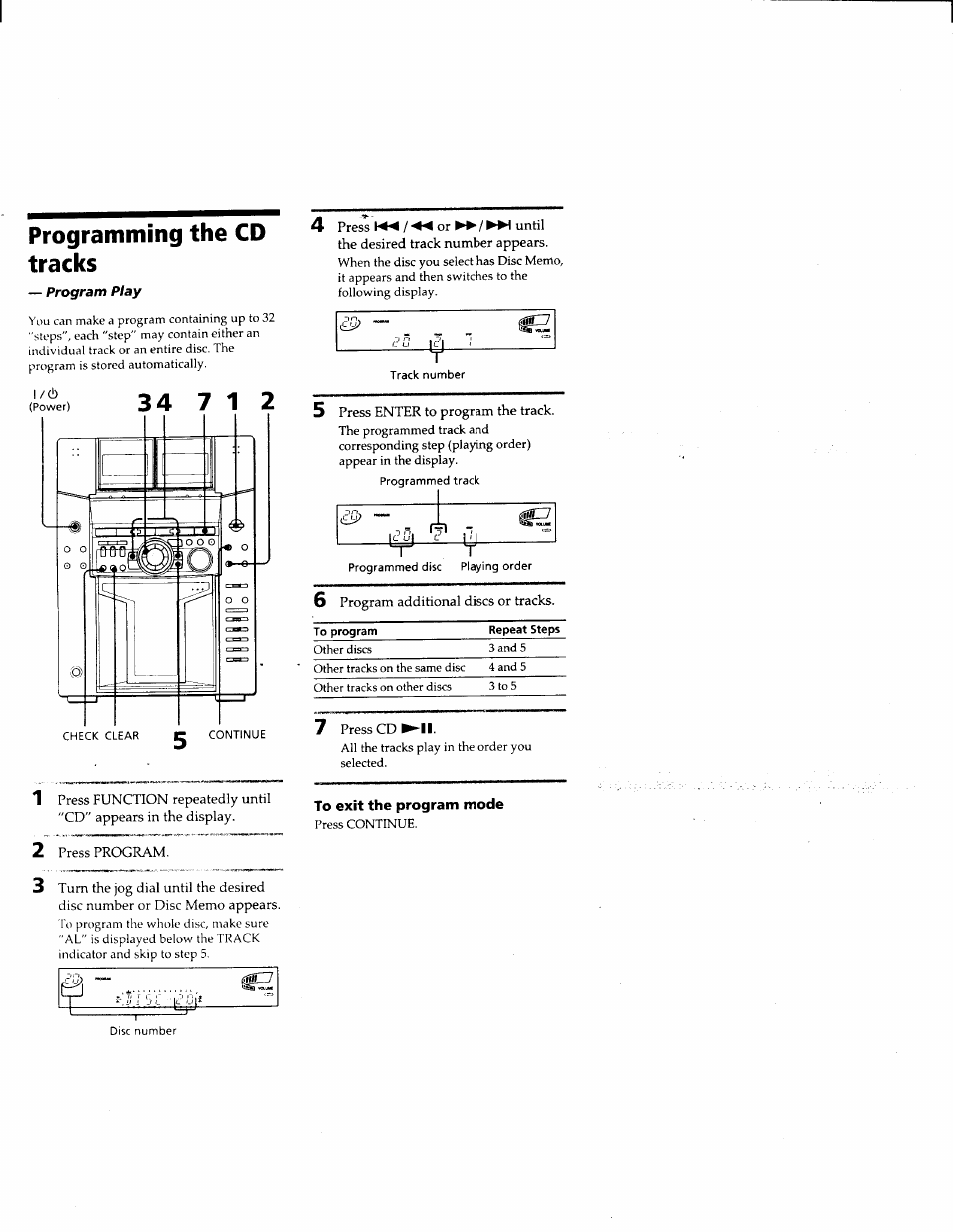 To exit the program mode, Programming the cd tracks | Sony MHC-F150 User Manual | Page 28 / 60