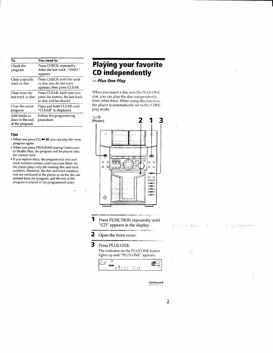 Tips, Playing your favorite cd independently | Sony MHC-F150 User Manual | Page 29 / 60