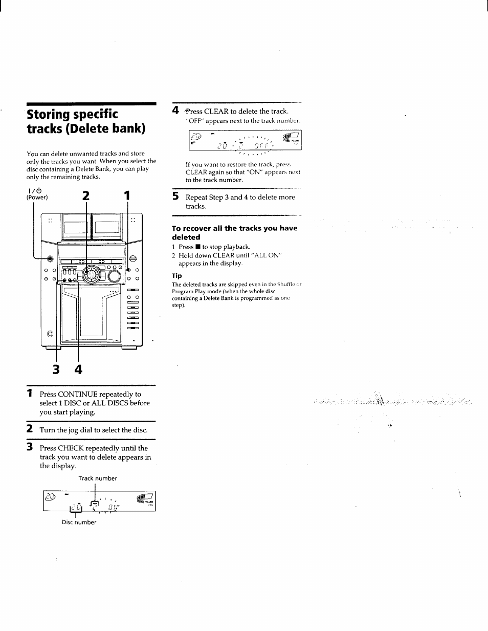 To recover all the tracks you have deleted, Storing specific tracks (delete bank) | Sony MHC-F150 User Manual | Page 31 / 60