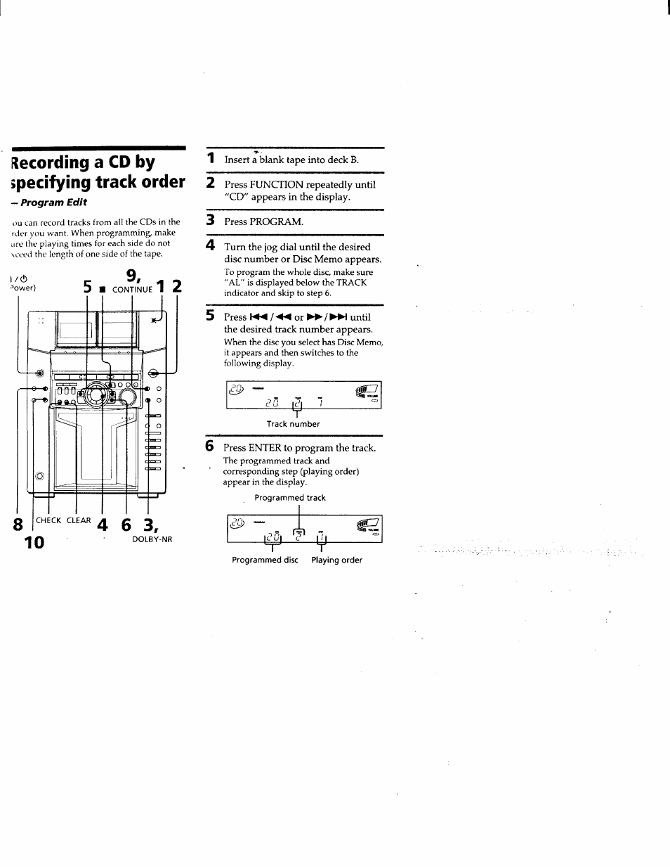 Ilecording a cd by specifying track order | Sony MHC-F150 User Manual | Page 38 / 60