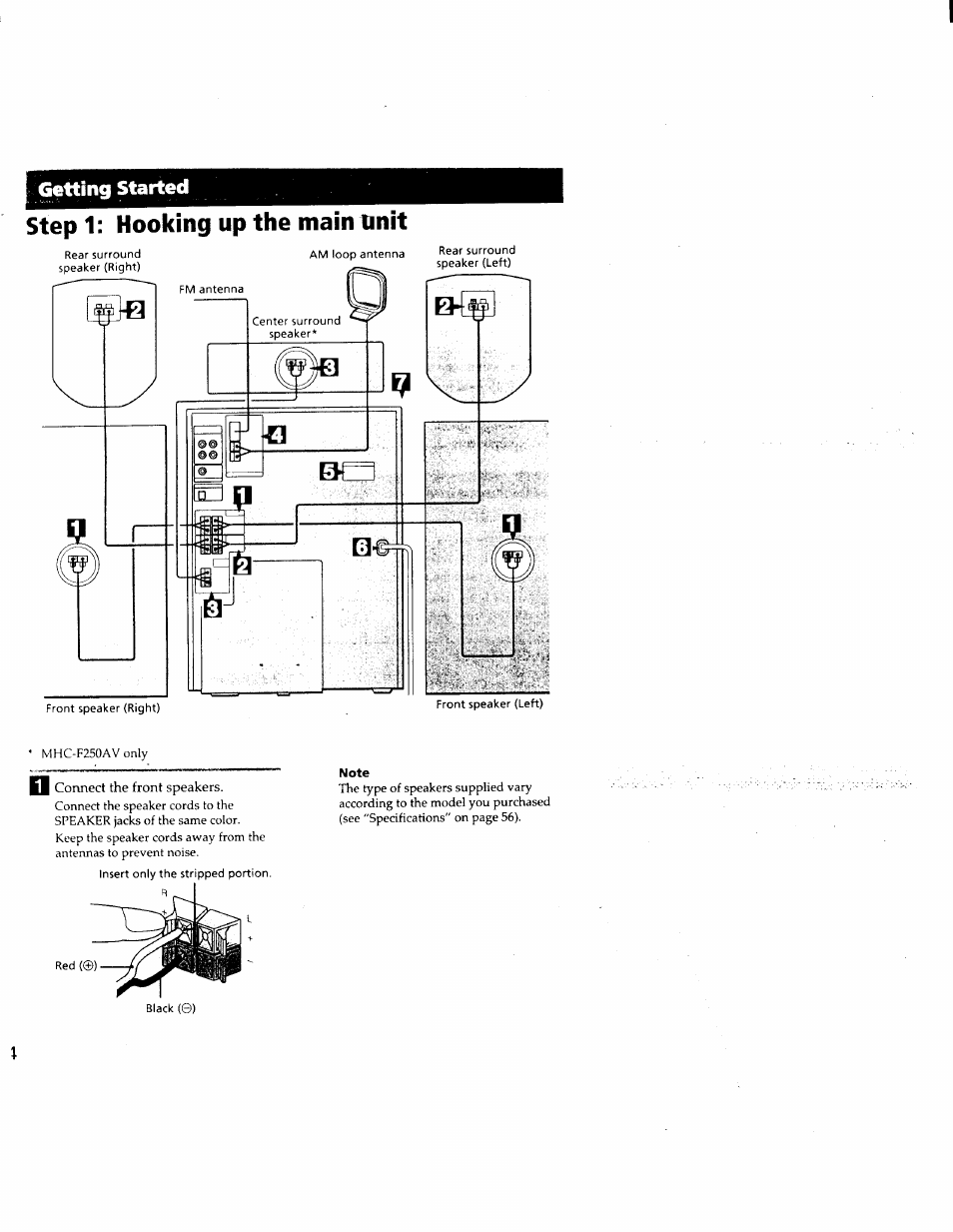 Step 1: hooking up the main unit, Getting started | Sony MHC-F150 User Manual | Page 4 / 60