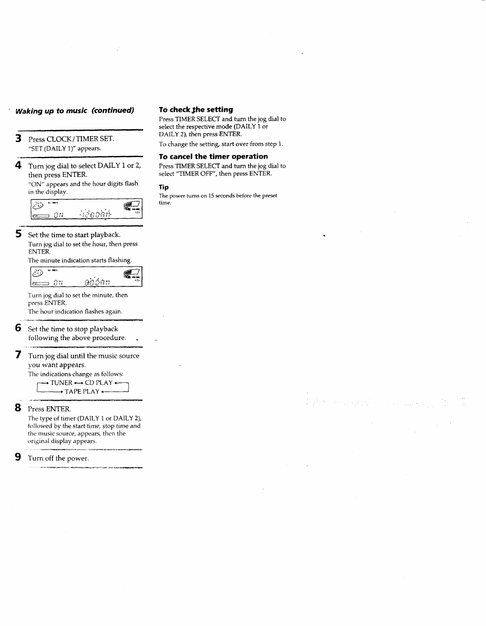 To check jhe setting, To cancel the tinier operation | Sony MHC-F150 User Manual | Page 50 / 60