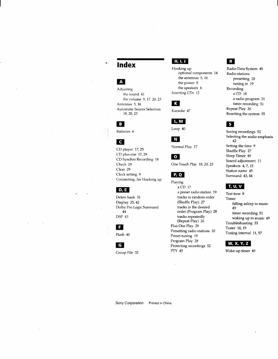 Index | Sony MHC-F150 User Manual | Page 60 / 60