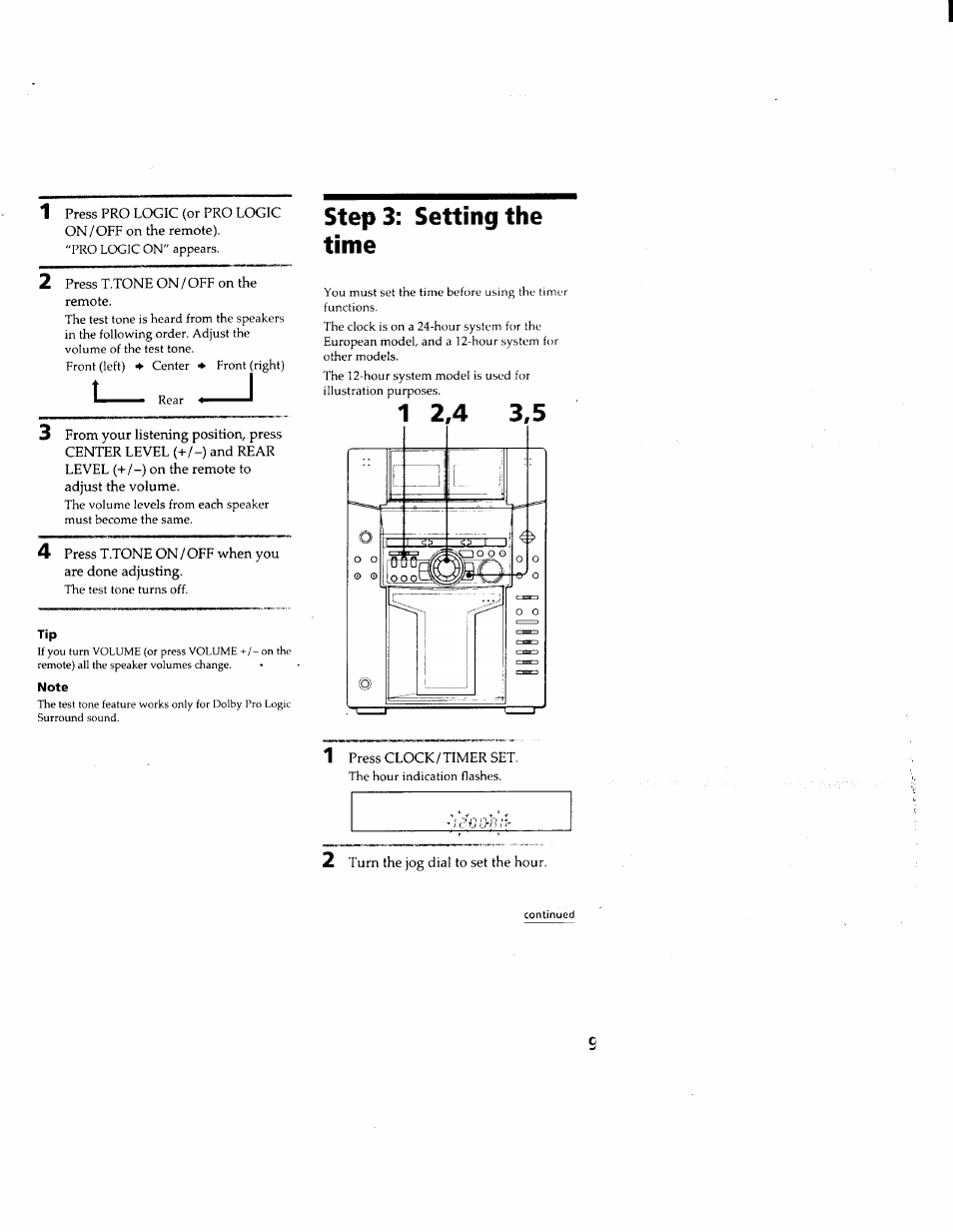 Note, Step3: setting the time | Sony MHC-F150 User Manual | Page 9 / 60