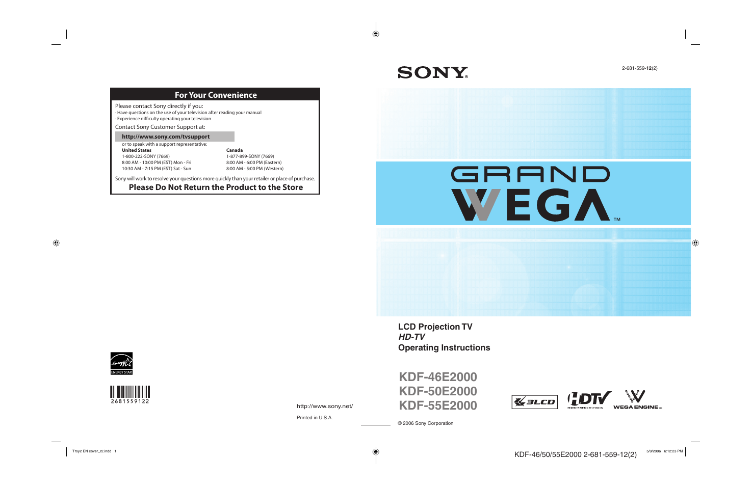 Sony KDF-50X30 User Manual | 90 pages
