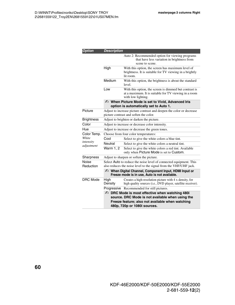 Sony KDF-50X30 User Manual | Page 60 / 90