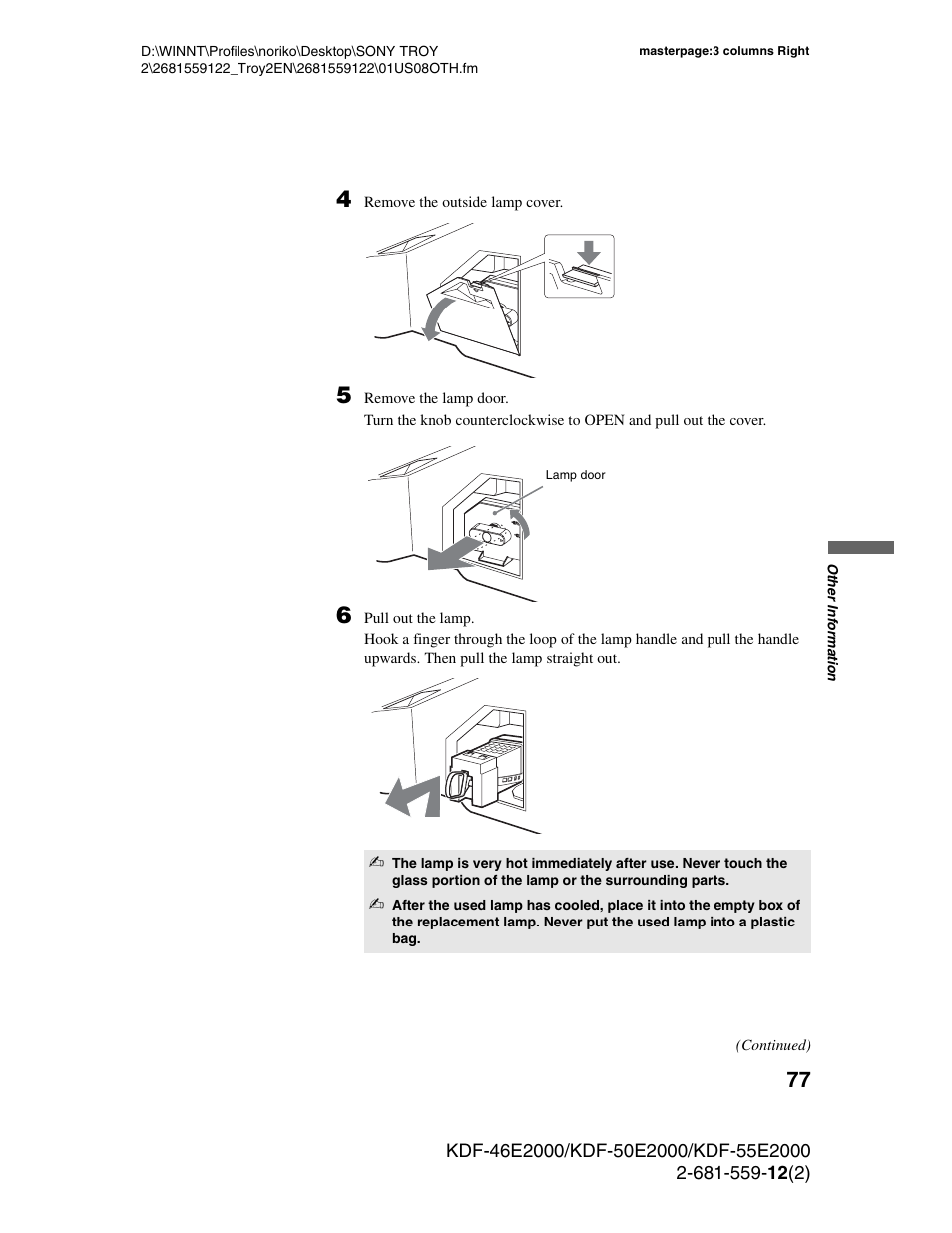 Sony KDF-50X30 User Manual | Page 77 / 90