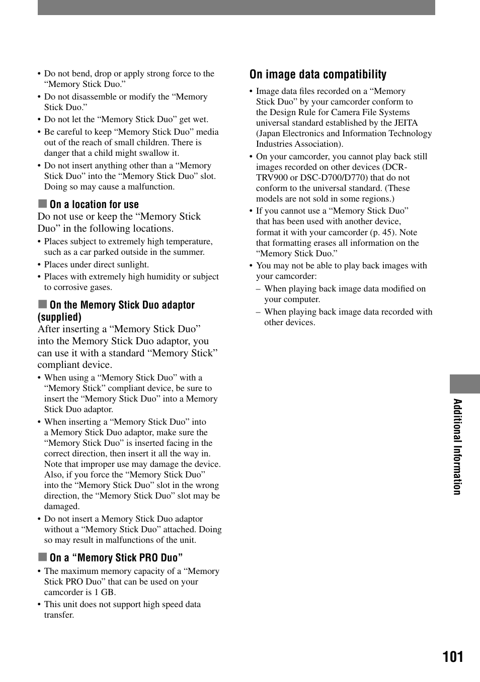 On image data compatibility | Sony DCR-PC55 User Manual | Page 101 / 115