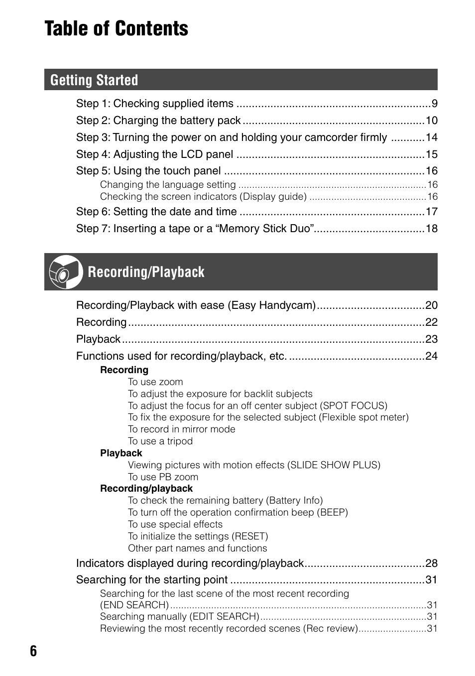 Sony DCR-PC55 User Manual | Page 6 / 115