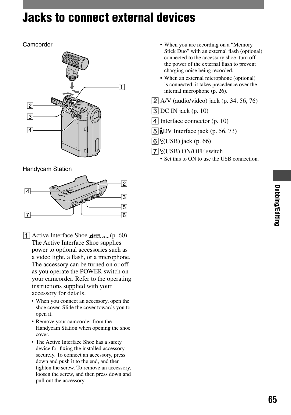 Jacks to connect external devices | Sony DCR-PC55 User Manual | Page 65 / 115