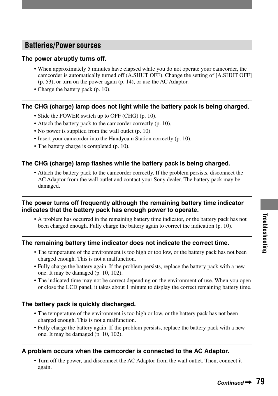 Batteries/power sources | Sony DCR-PC55 User Manual | Page 79 / 115