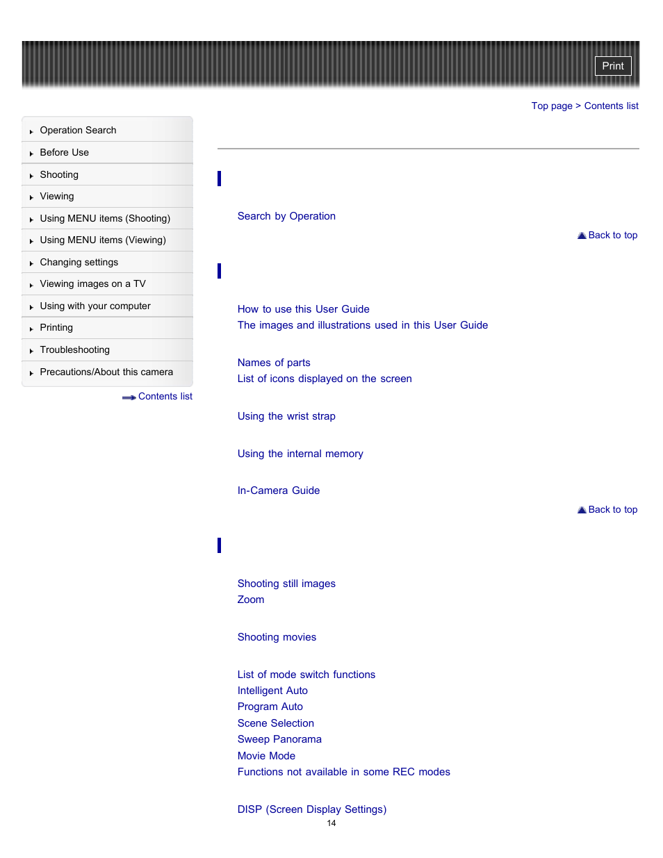 Contents list | Sony DSC-W570 User Manual | Page 14 / 212