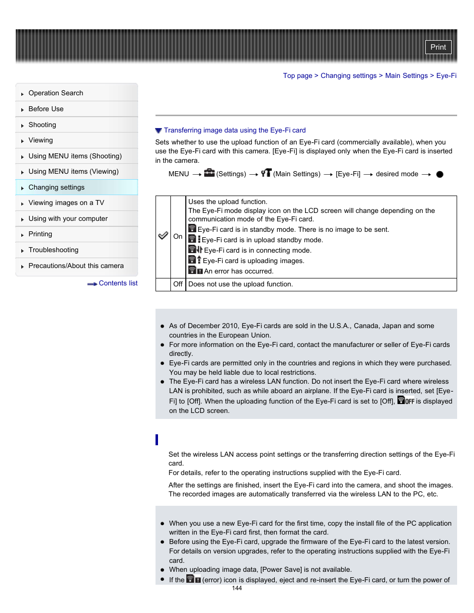 Eye-fi | Sony DSC-W570 User Manual | Page 144 / 212