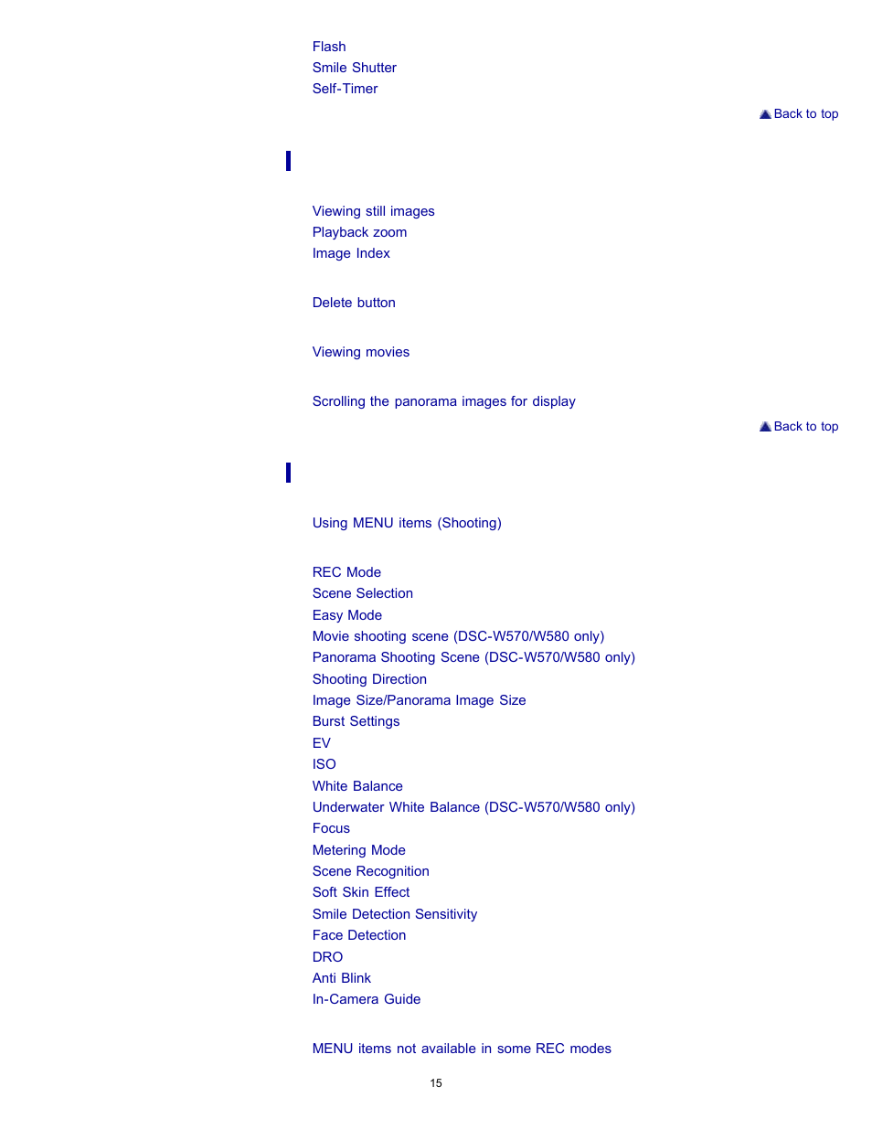 Sony DSC-W570 User Manual | Page 15 / 212