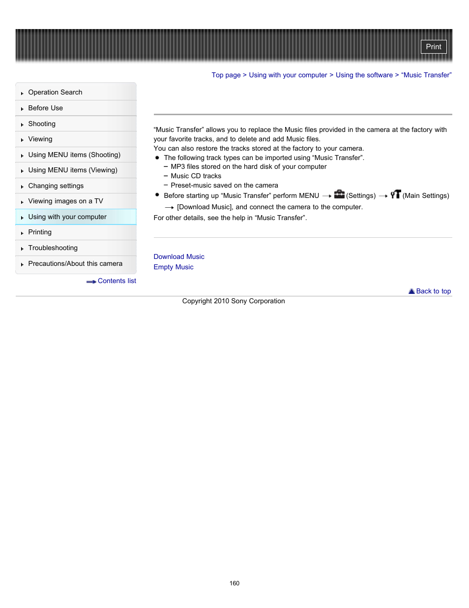 Music transfer, Details | Sony DSC-W570 User Manual | Page 160 / 212