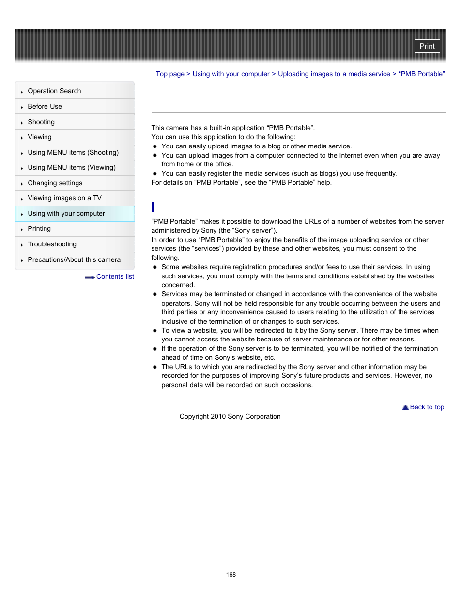 Pmb portable | Sony DSC-W570 User Manual | Page 168 / 212