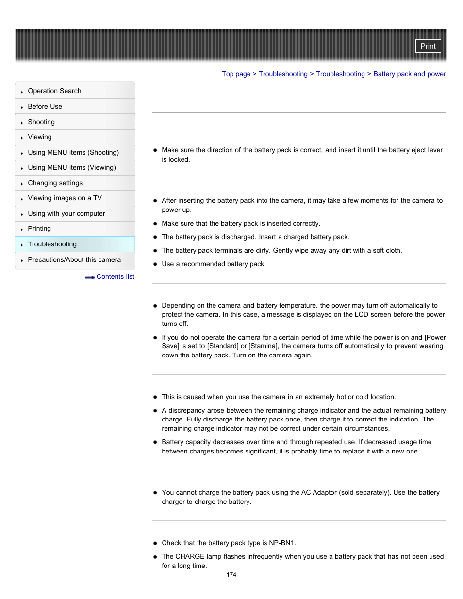 Battery pack and power | Sony DSC-W570 User Manual | Page 174 / 212