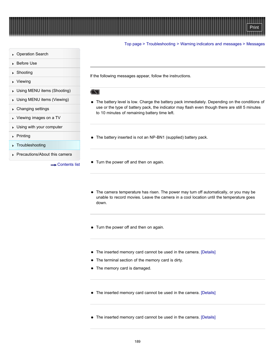 Messages | Sony DSC-W570 User Manual | Page 189 / 212