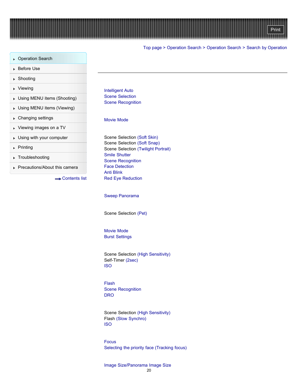 Search by operation | Sony DSC-W570 User Manual | Page 20 / 212