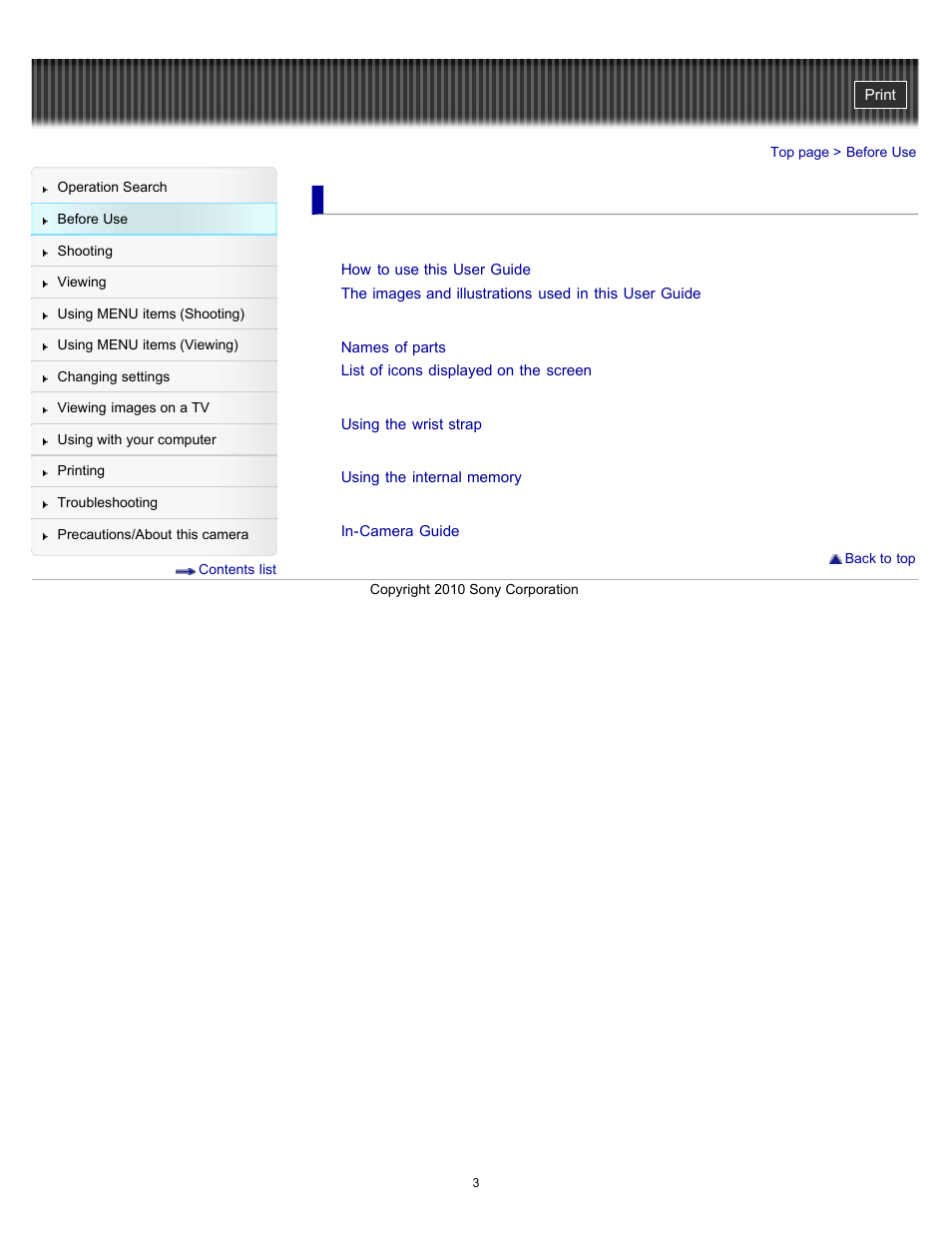 Before use | Sony DSC-W570 User Manual | Page 3 / 212