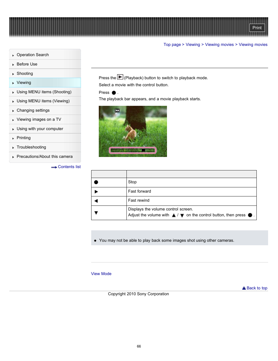 Viewing movies | Sony DSC-W570 User Manual | Page 66 / 212