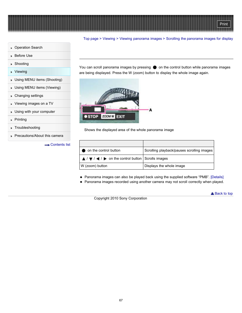 Scrolling the panorama images for display | Sony DSC-W570 User Manual | Page 67 / 212