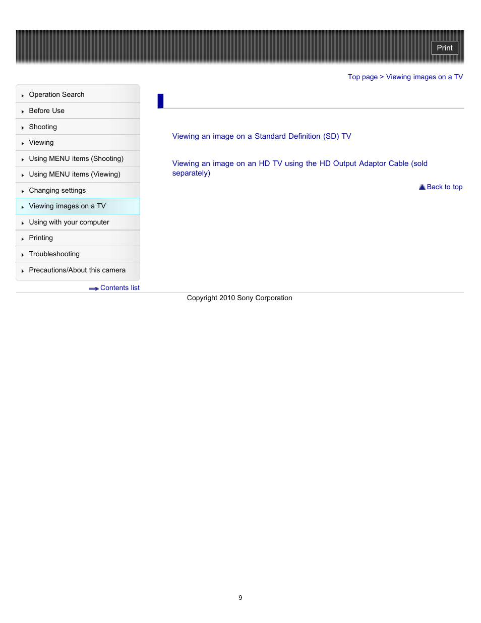 Viewing images on a tv | Sony DSC-W570 User Manual | Page 9 / 212