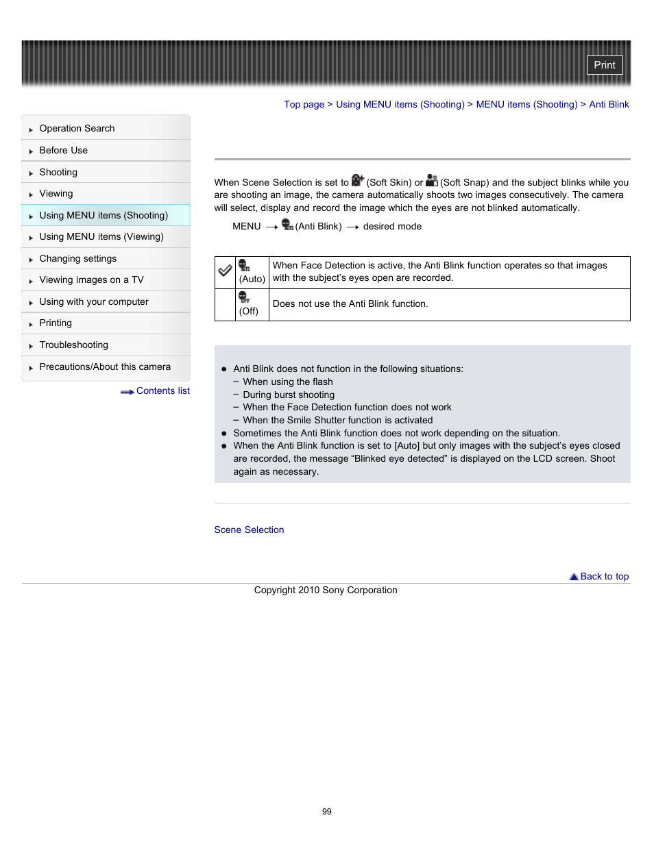 Anti blink | Sony DSC-W570 User Manual | Page 99 / 212