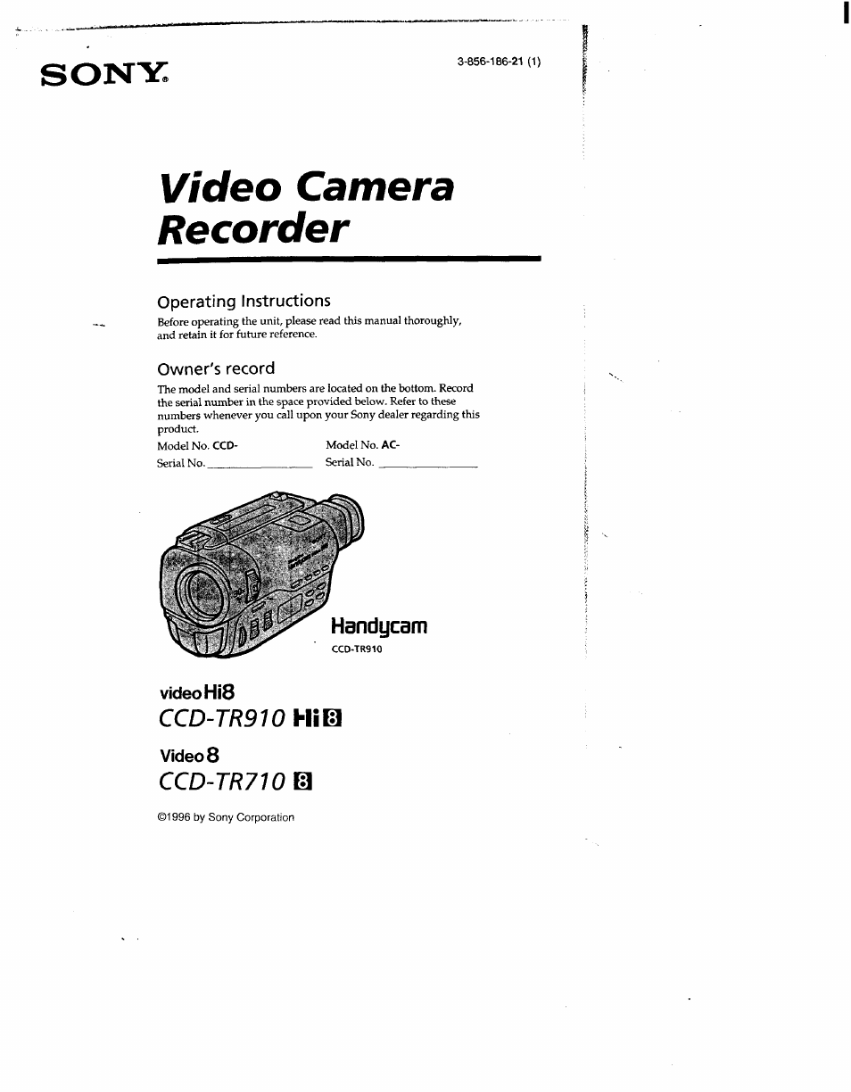 Sony CCD-TR910 User Manual | 80 pages