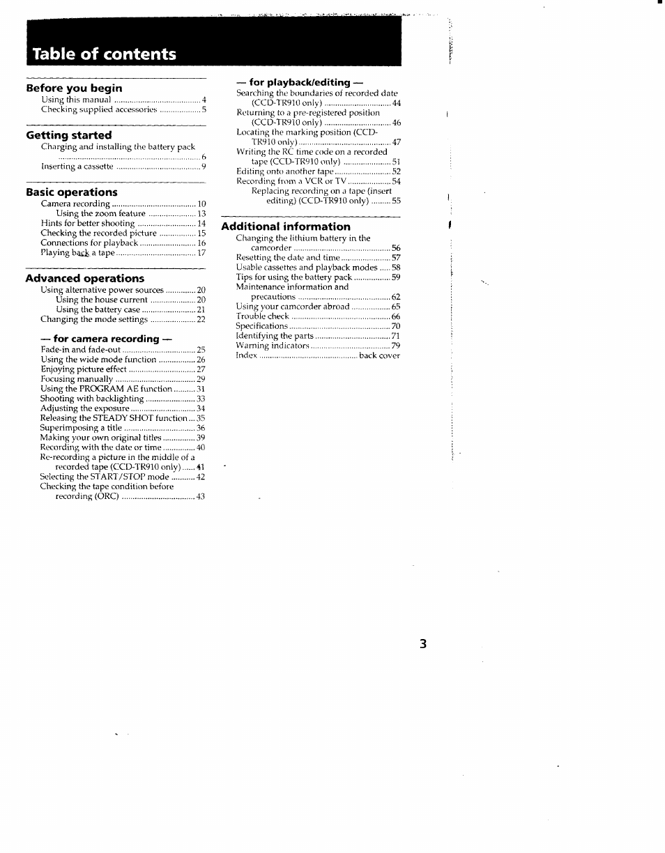 Sony CCD-TR910 User Manual | Page 3 / 80