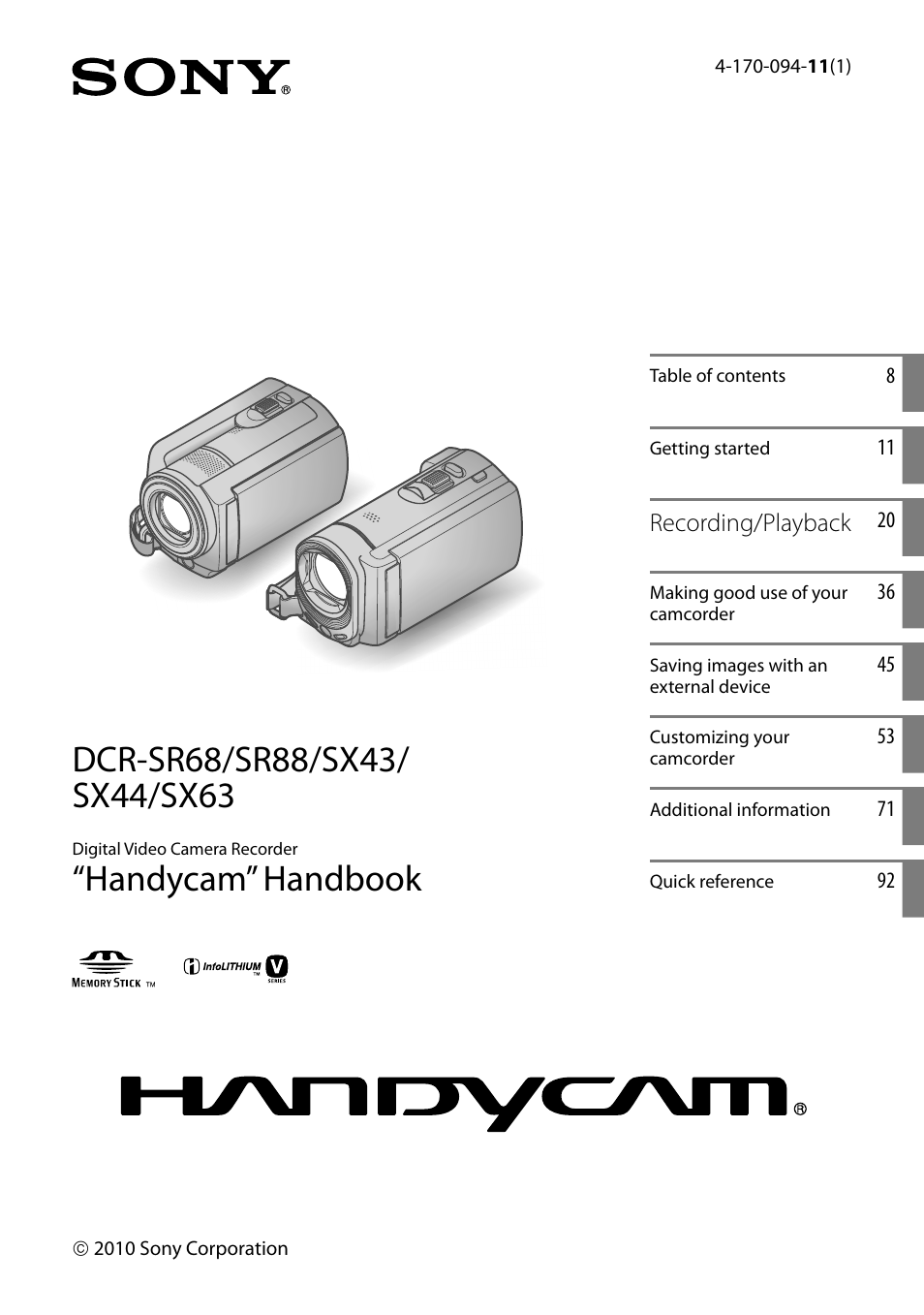 Sony DCR-SR88 User Manual | 98 pages