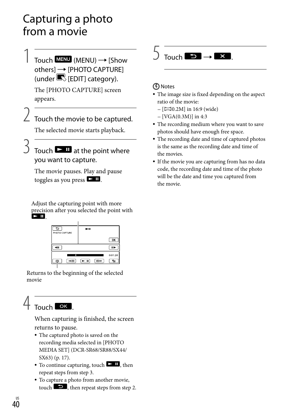 Capturing a photo from a movie | Sony DCR-SR88 User Manual | Page 40 / 98