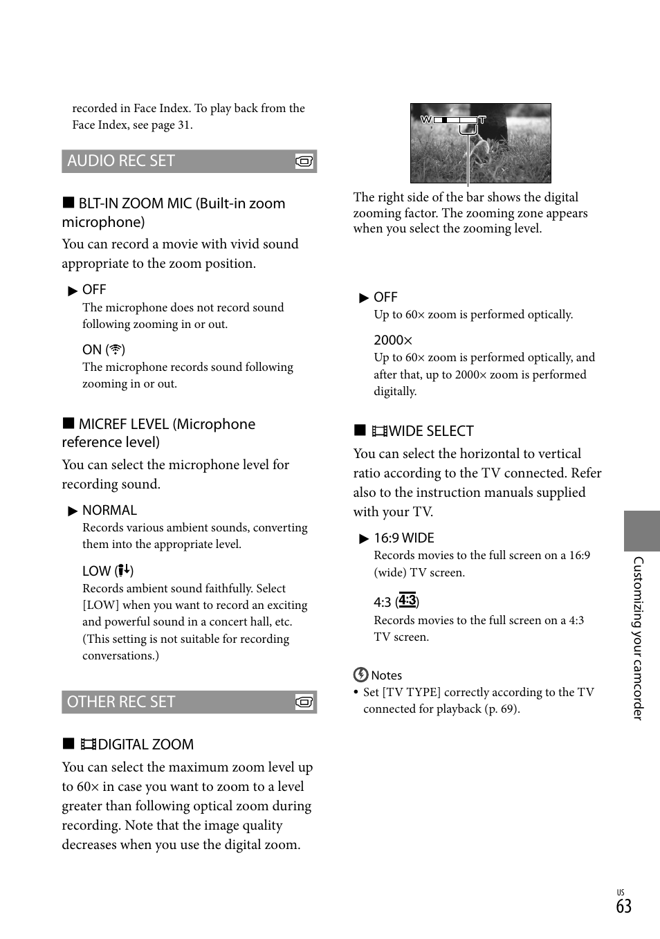 Audio rec set, Other rec set | Sony DCR-SR88 User Manual | Page 63 / 98