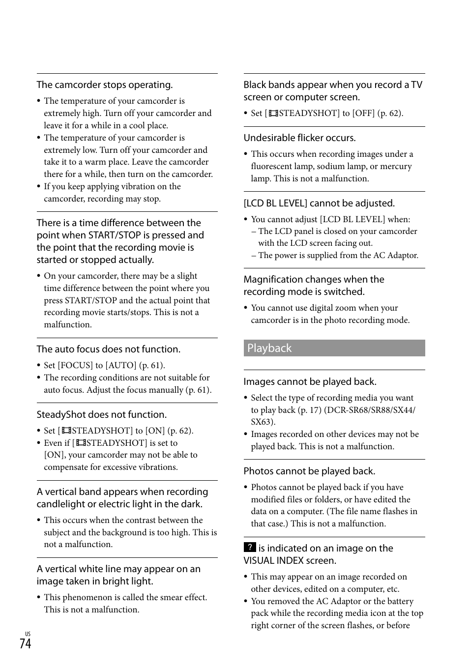 Playback | Sony DCR-SR88 User Manual | Page 74 / 98